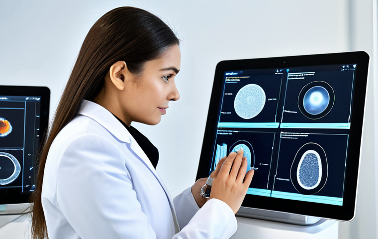 A professional female beauty consultant, fully clothed in a modest, smart business suit, meticulously analyzing digital skin scan data on a high-tech tablet in a modern, clean beauty research laboratory. Scientific charts depicting skin layers and cellular structures are displayed on large screens in the background, creating an atmosphere of advanced dermatological study. The consultant has perfect anatomy, correct proportions, well-formed hands, and natural body proportions, captured in a natural pose. The image is safe for work, appropriate content, family-friendly, and professional photography, high quality.