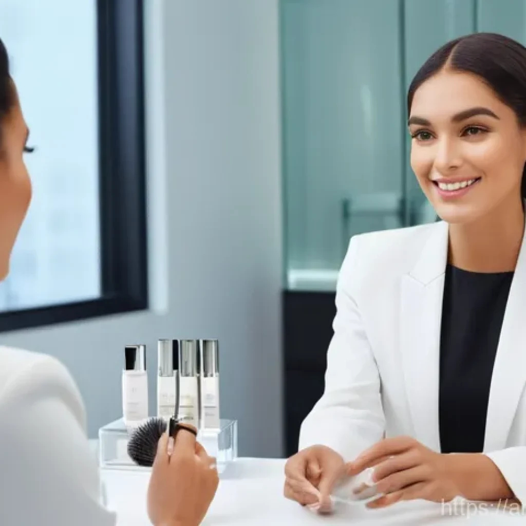 뷰티컨설턴트 자격증 취득 시간 - **Prompt:** A confident and elegant female beauty consultant, of Arab descent, wearing a chic, modes...