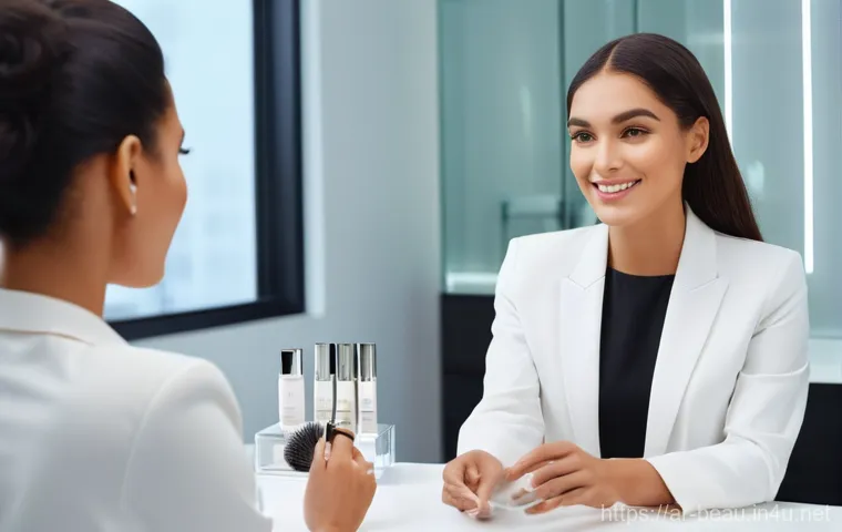 뷰티컨설턴트 자격증 취득 시간 - **Prompt:** A confident and elegant female beauty consultant, of Arab descent, wearing a chic, modes...