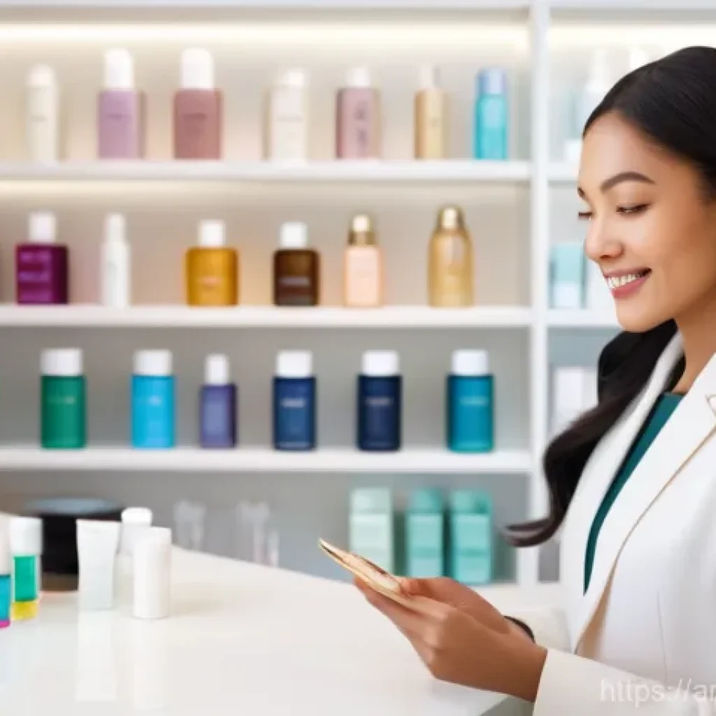 뷰티컨설턴트 조직 내 평가 방법 - **Prompt:** A serene and elegant female beauty consultant, of diverse ethnicity, with a warm and emp...