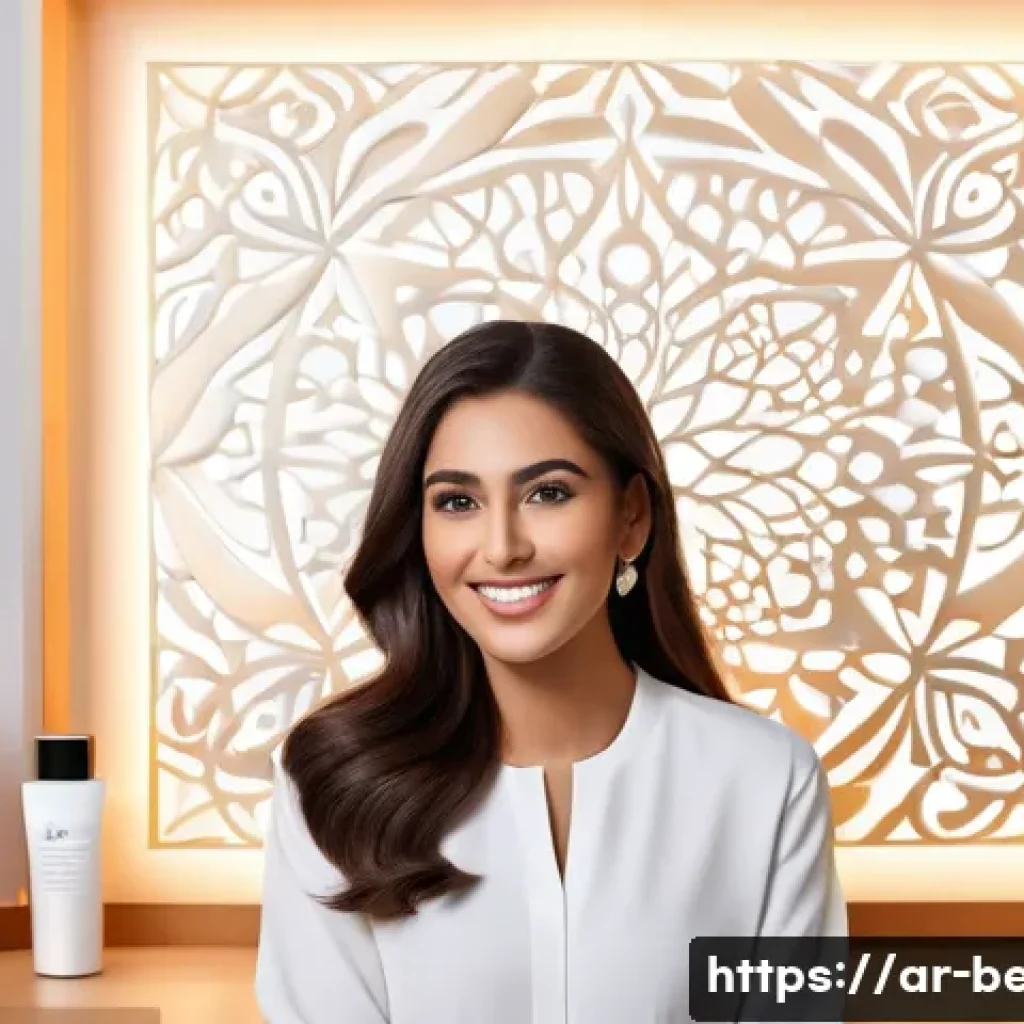 뷰티컨설턴트 자기 소개 영상 제작 - A confident Arab female beauty consultant in her late 20s wearing modest, elegant professional attir...
