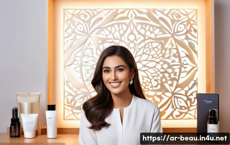 뷰티컨설턴트 자기 소개 영상 제작 - A confident Arab female beauty consultant in her late 20s wearing modest, elegant professional attir...
