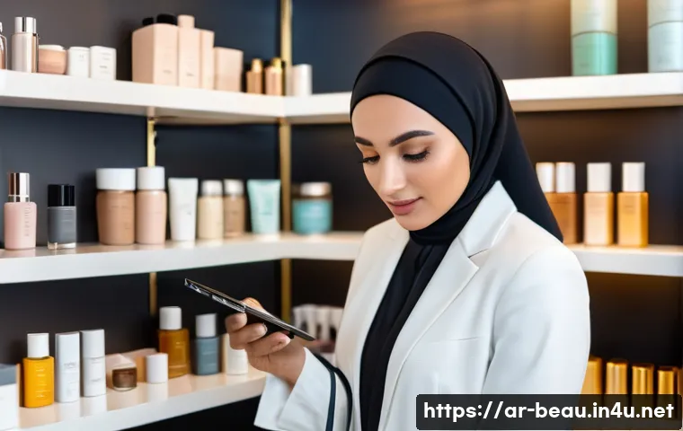뷰티컨설턴트 자격증 준비 과정 - A professional Middle Eastern female beauty consultant in a modern, elegant salon setting, wearing s...