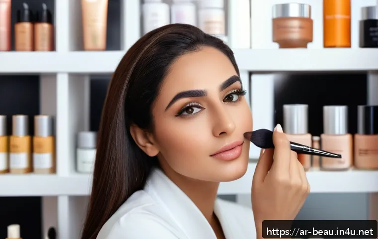 뷰티컨설턴트 실기 시험 꿀팁 - A professional Middle Eastern female beauty consultant in a modern, elegant salon setting, wearing s...