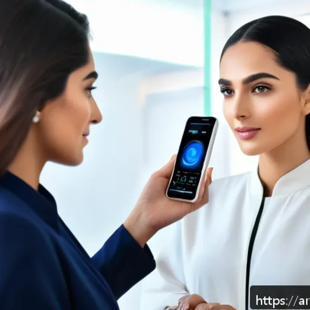 뷰티컨설턴트 관련 산업 조사 - A professional Arab female beauty consultant in a modern upscale salon, wearing stylish modest attir...