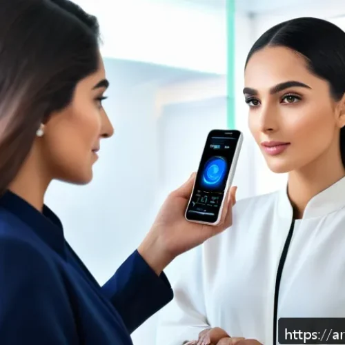 Home 31 뷰티컨설턴트 관련 산업 조사 - A professional Arab female beauty consultant in a modern upscale salon, wearing stylish modest attir...